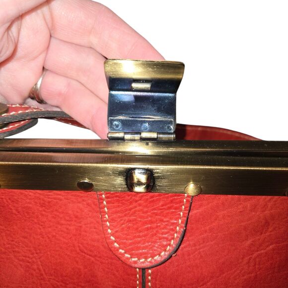 Patricia Nash Ferrara Rust Red 100% Leather Frame Satchel Handbag 14.75"X7.5"X3" - Picture 7 of 14